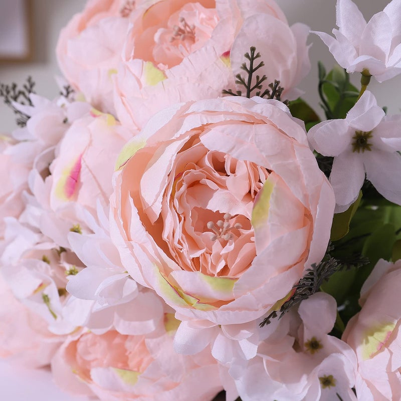 Duovlo باقة Duovlo Springs Flowers من الحرير الاصطناعي الفاوانيا لتزيين المنزل والزفاف حزمة من 1 (الربيع الوردي النقي) - Image 5